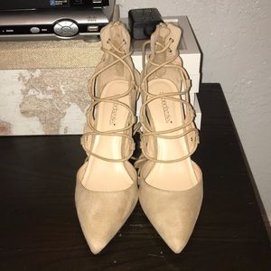 Nude Pointy Lace Heels